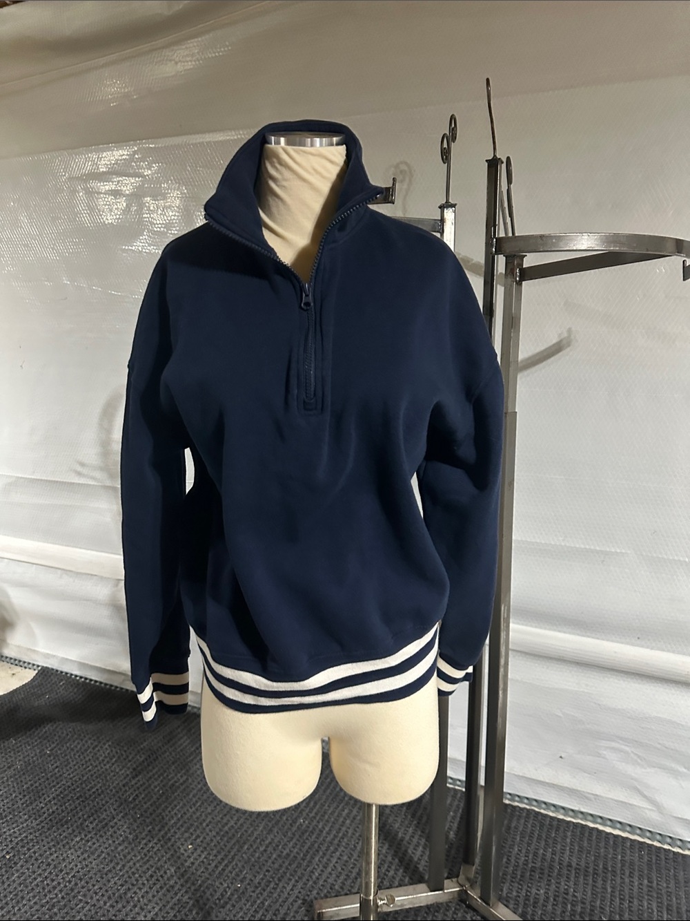 Old Navy Navy Half-Zip Sweatshirt with Stand Collar